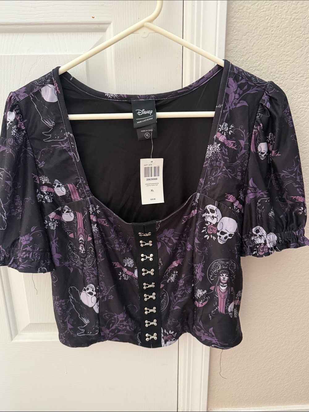 Disney Black & Purple Gothic Skull Floral Crop Top, NWT Silky, xl, perfect!